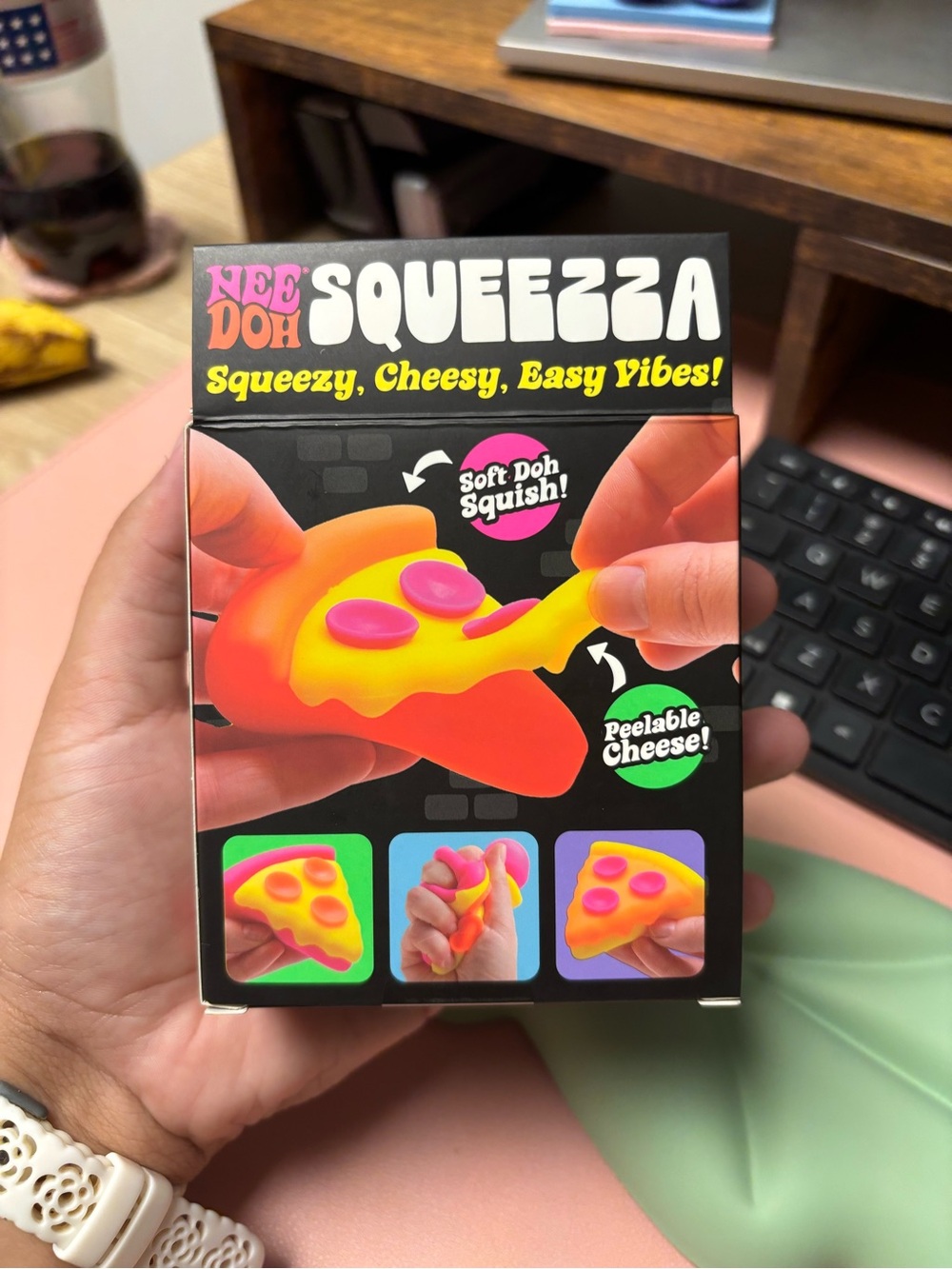 NeeDoh Squeezza Pizza Slice Soft Doh Squish Toy - Yellow & Pink - Picture 2 of 3